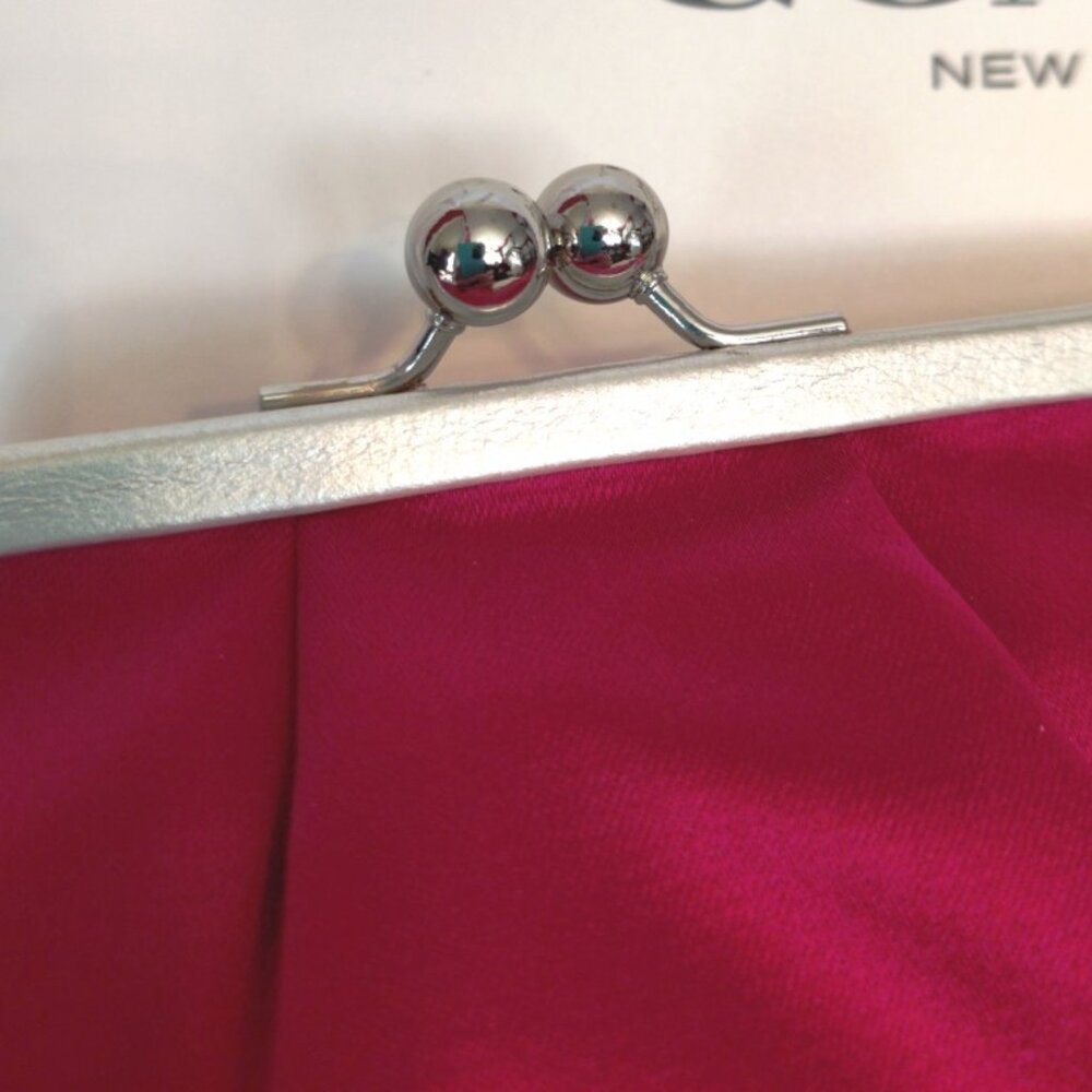 Coach Satin Metallic Silver Leather Frame Kisslock Clutch Wristlet - Magenta EUC - Picture 5 of 9